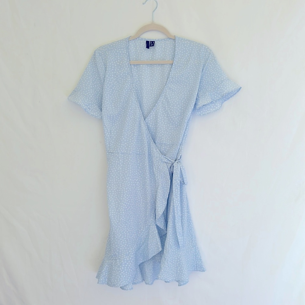 Light Blue Side Bow Polkadot Dress